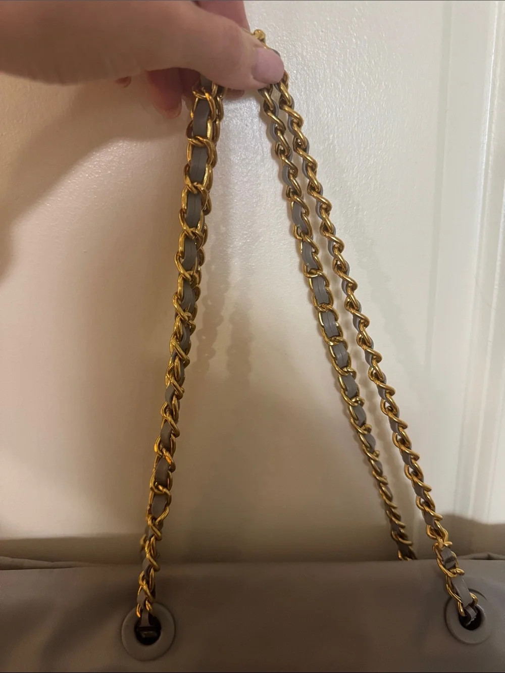Tory Burch Light Gray Logo Chain-Handle Tote